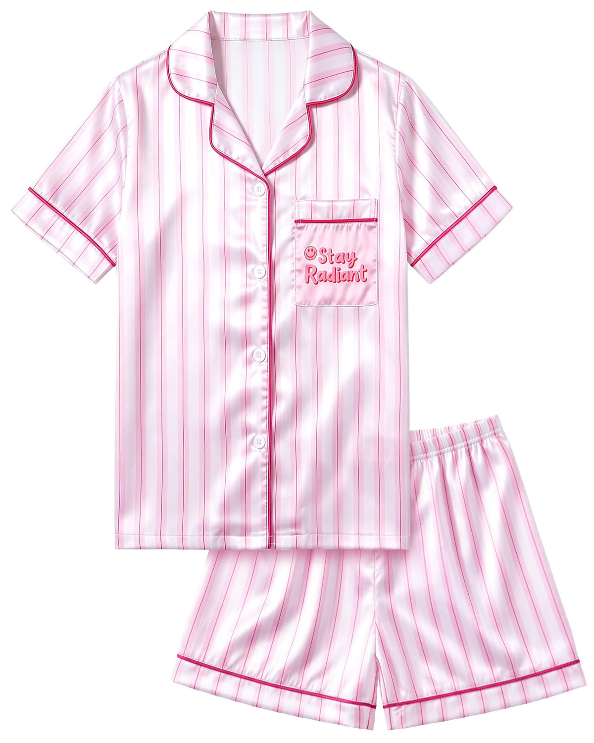ICOSY Girls Pajamas Set, Satin Pjs Sleepwear for Kids 6-15Y