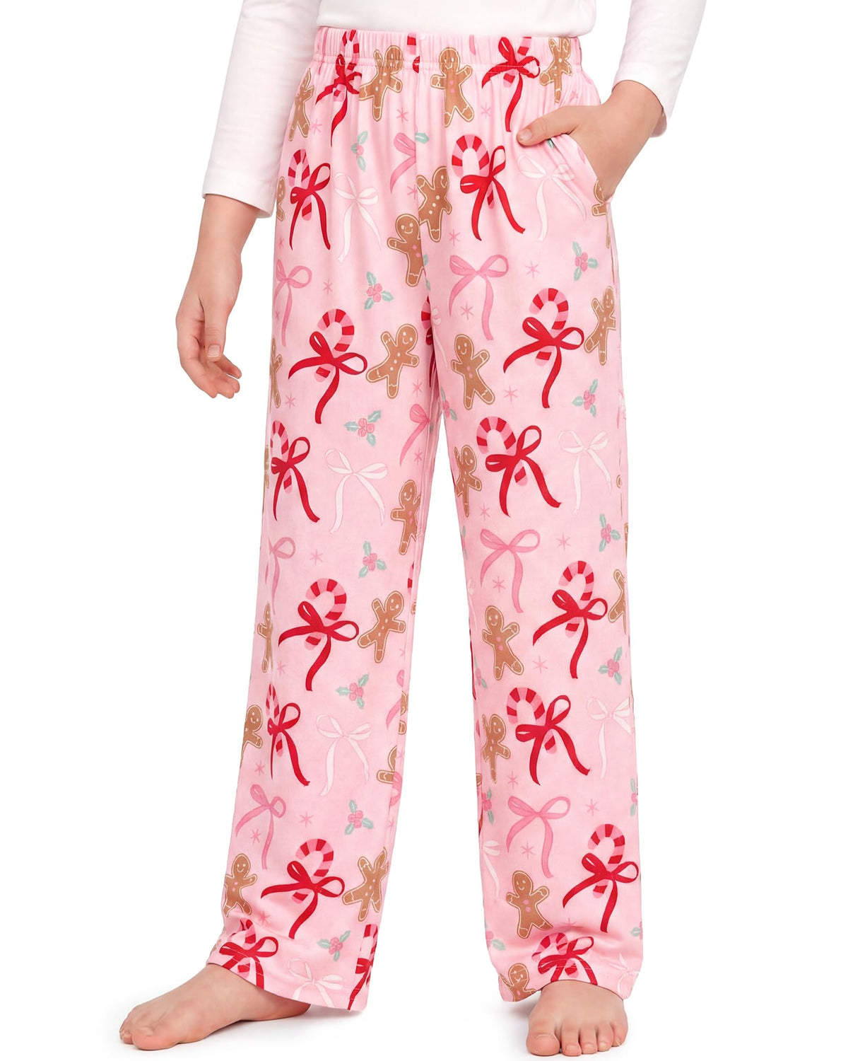 HONGTEYA Girls Christmas Pants with Pockets Soft Long Plaid Bottom