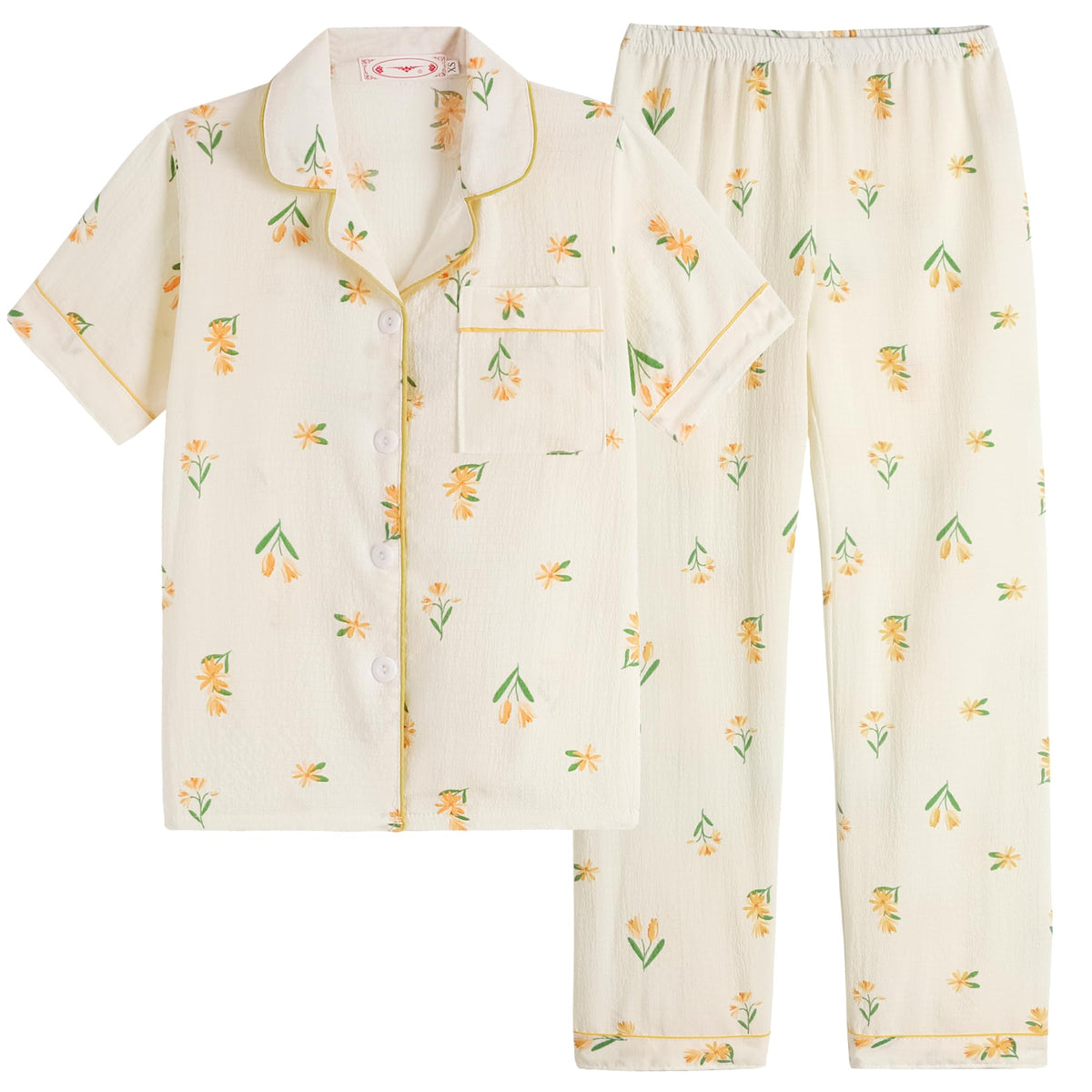 Vopmocld Button Up Pajama Sets Crepe Short Sleeve Top & Long Pant Size 8-18
