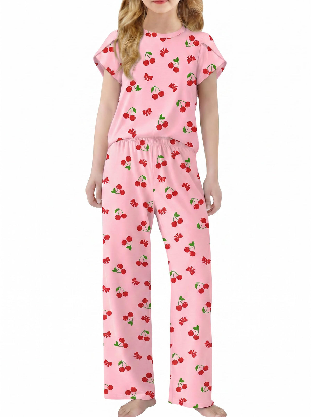 Arshiner Pajamas for Girls Short Sleeve Long Pants Pjs Cute Soft Lounge