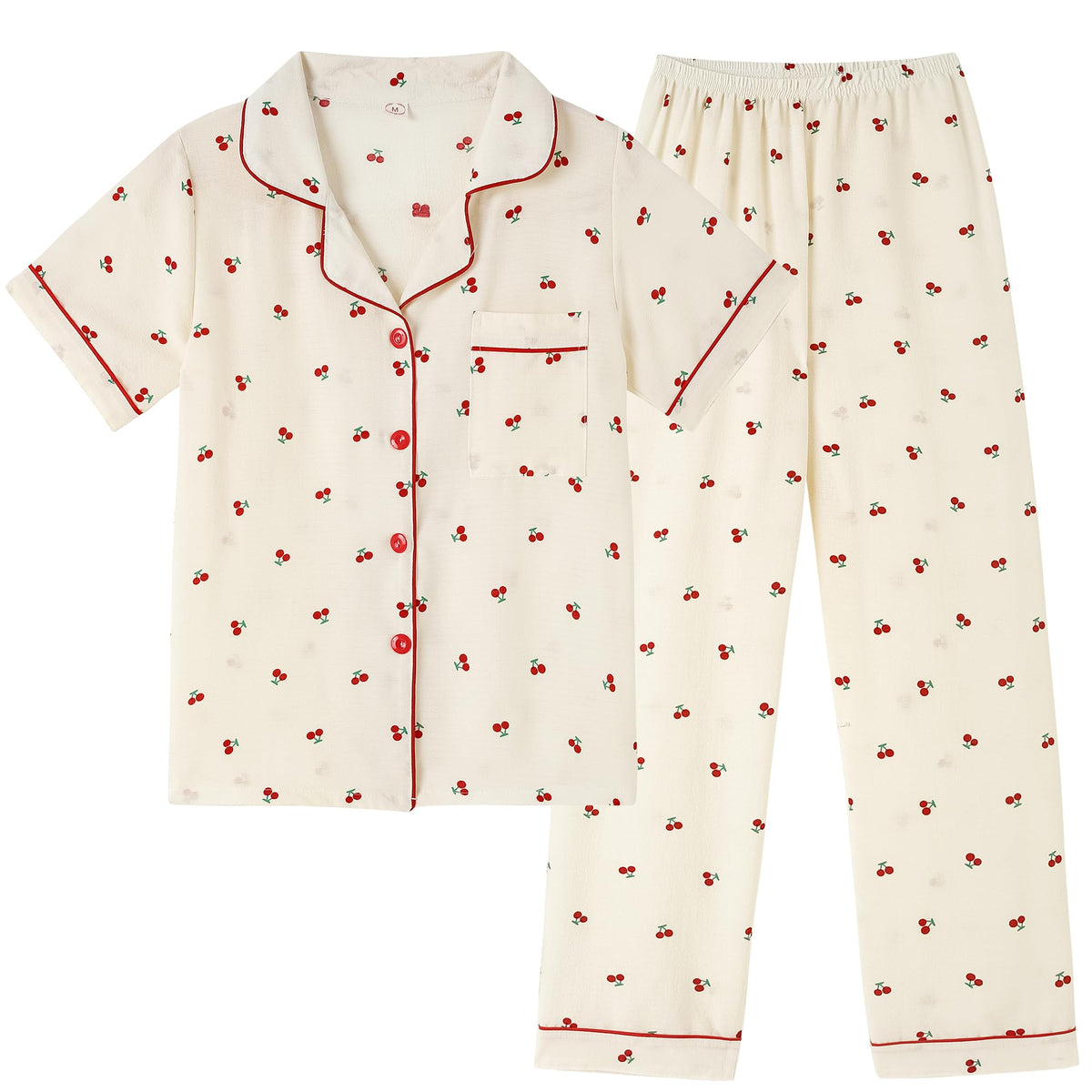 Vopmocld Button Up Pajama Sets Crepe Short Sleeve Top & Long Pant Size 8-18