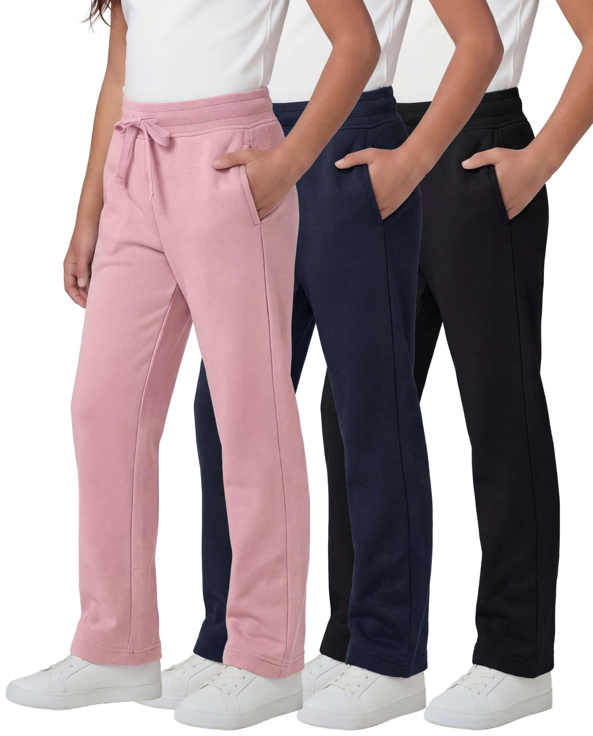 3 Pack Girls' Fleece Sweatpants Open Bottom Pants Kids Teens Tween School
