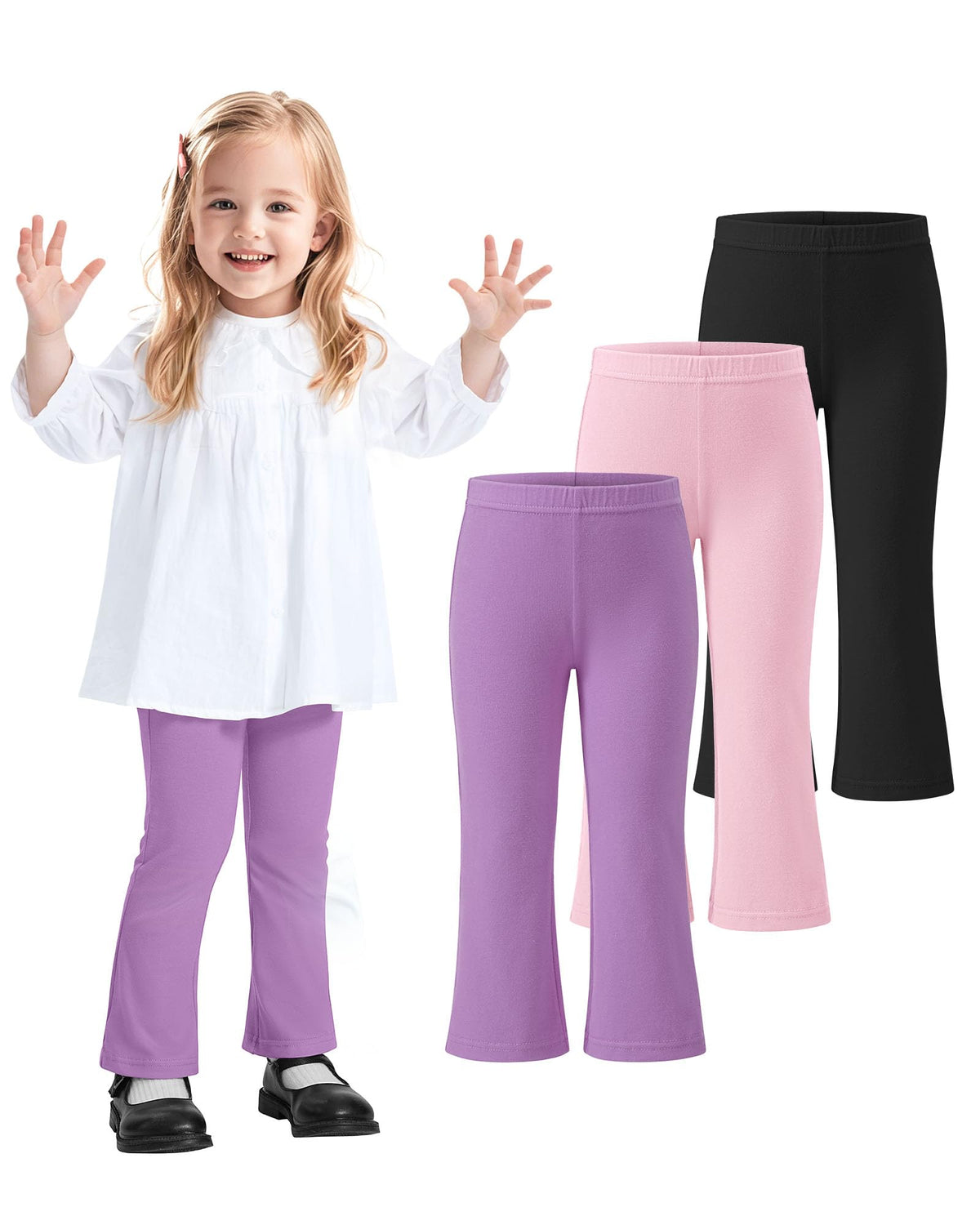 3 Pack Baby Girls Flare Leggings Toddler Bell Bottoms Pants Infant Girl Soft Cotton Clothes Size 18M-5T