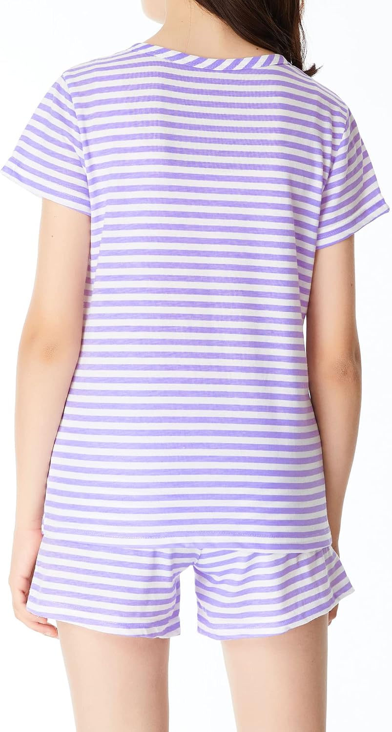 Cozchique Girls Striped Soft Short Sleeve & Shorts Pajama Set Sizes 4T-18
