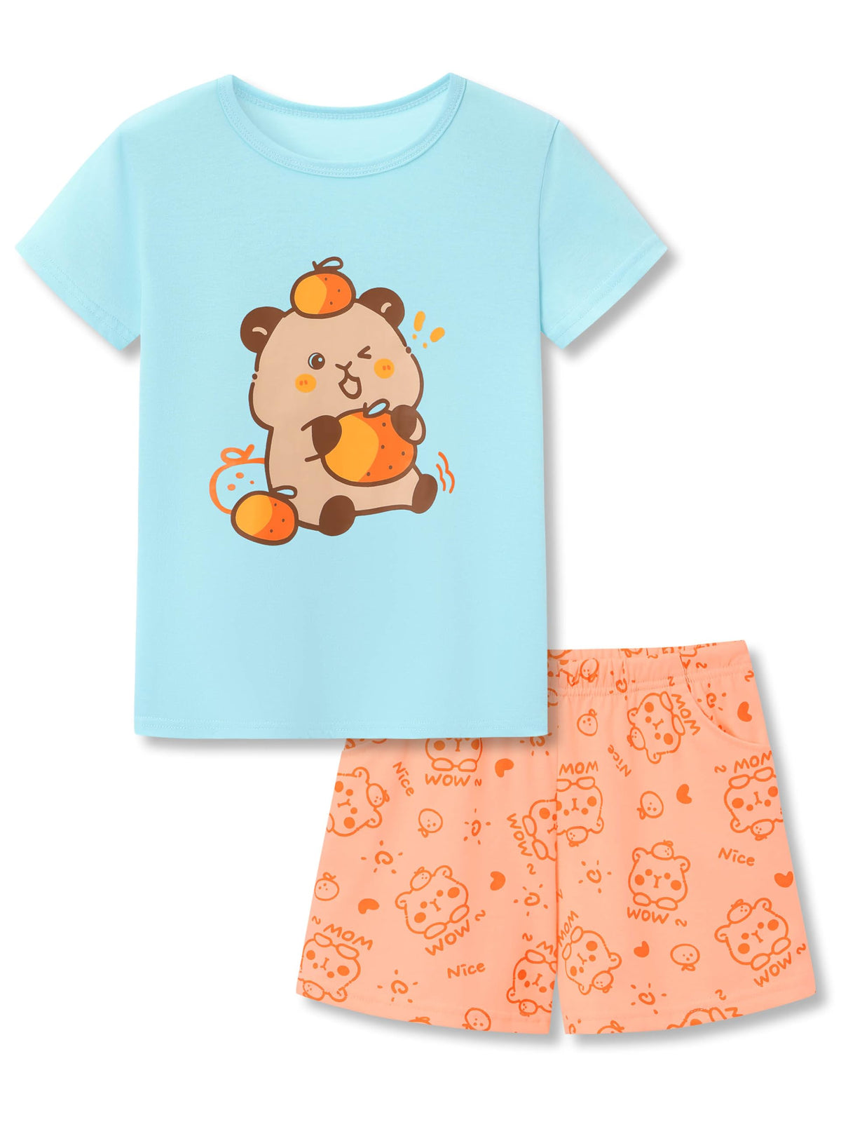 Beezizac Girls Cotton Blend Pajamas Cute Print Short Sleeve Set 4T-18
