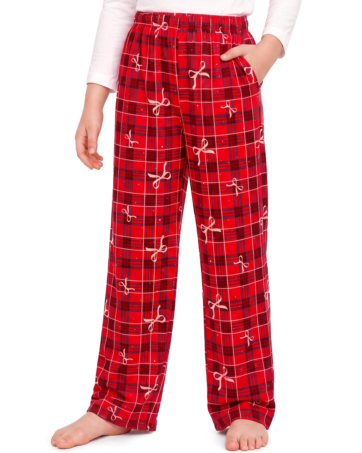 HONGTEYA Girls Christmas Pants with Pockets Soft Long Plaid Bottom