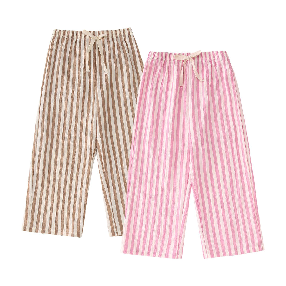 CM C&M WODRO Toddler Boy Girl Pants 2 Pack Stripes Elastic Waist Wide Leg Kids Summer Fall Lightweight Cotton Pants Trousers