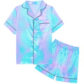 Girls Pajamas Satin Short Sleeve Button Down Silky Pjs Girls' Sleepwear Set for Toddler Kids 3T-10Y