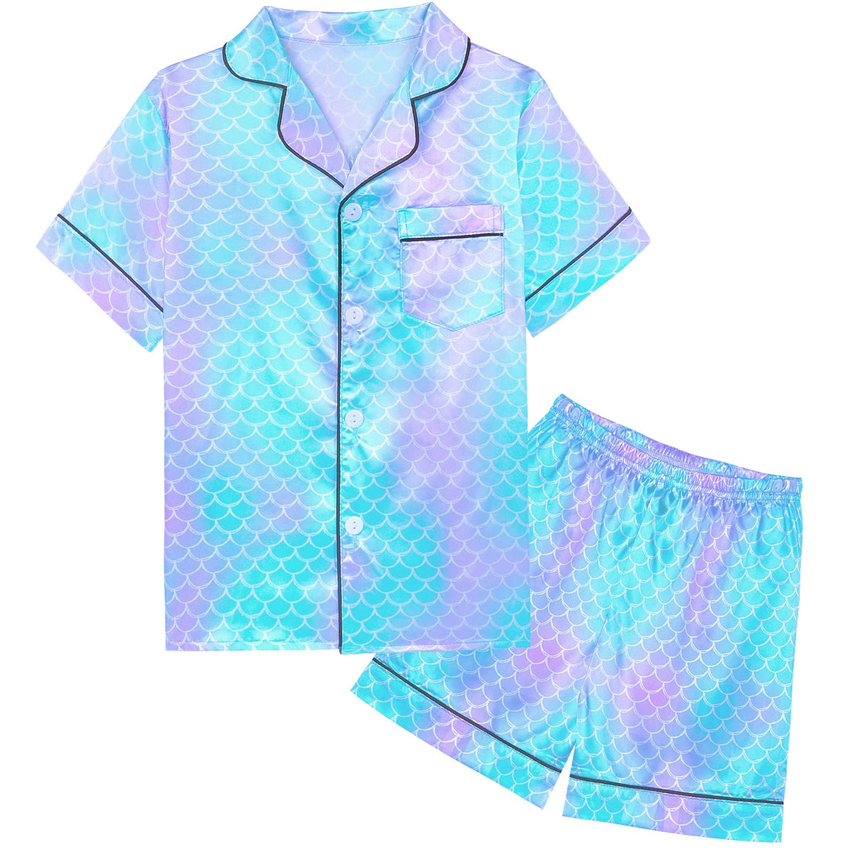 Girls Pajamas Satin Short Sleeve Button Down Silky Pjs Girls' Sleepwear Set for Toddler Kids 3T-10Y