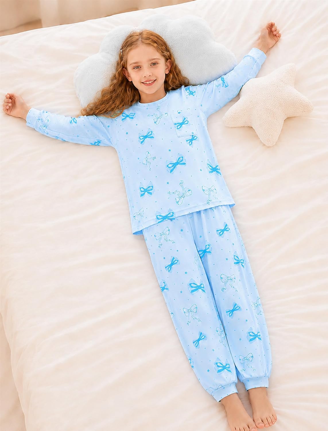 Mikrdoo Girls Pajamas Soft Stretch 2Pc Long Sleeve Top & Pants Size 8-16