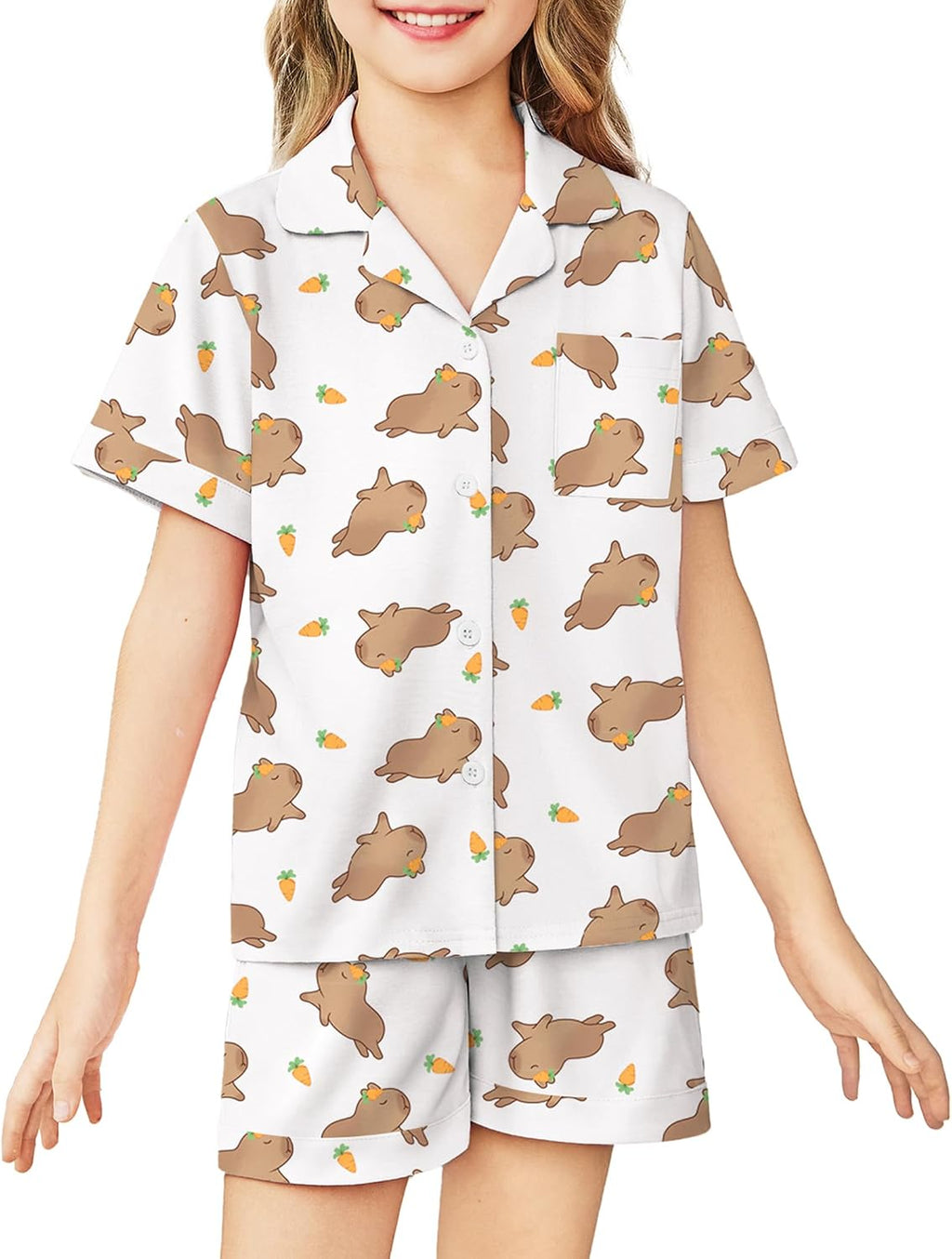 Arshiner Girls Pajamas Sets Short Sleeve Kids Pjs Button Down Sleepwear