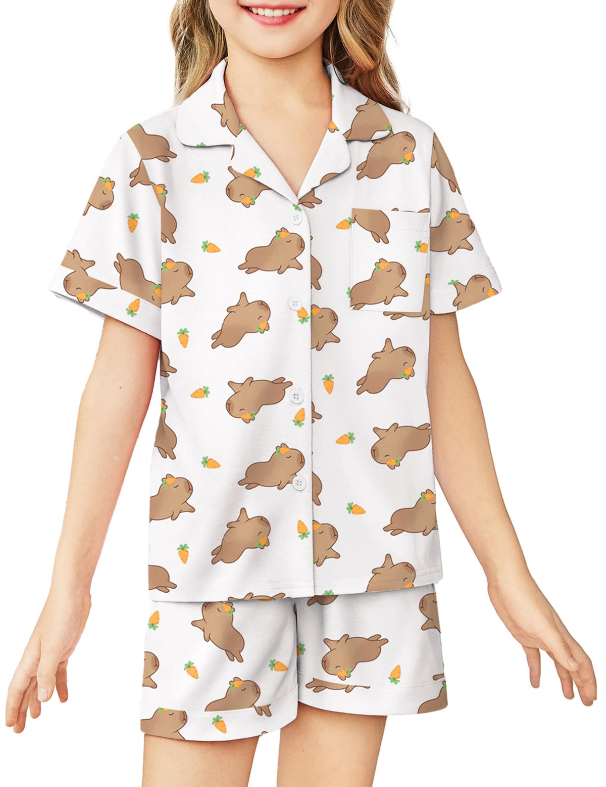 Arshiner Girls Pajamas Sets Short Sleeve Kids Pjs Button Down Sleepwear