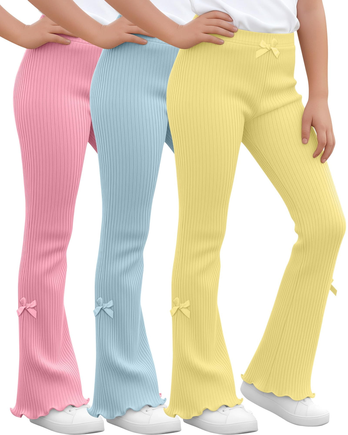 3 Pack Girls Flare Leggings Kids Bell Bottoms