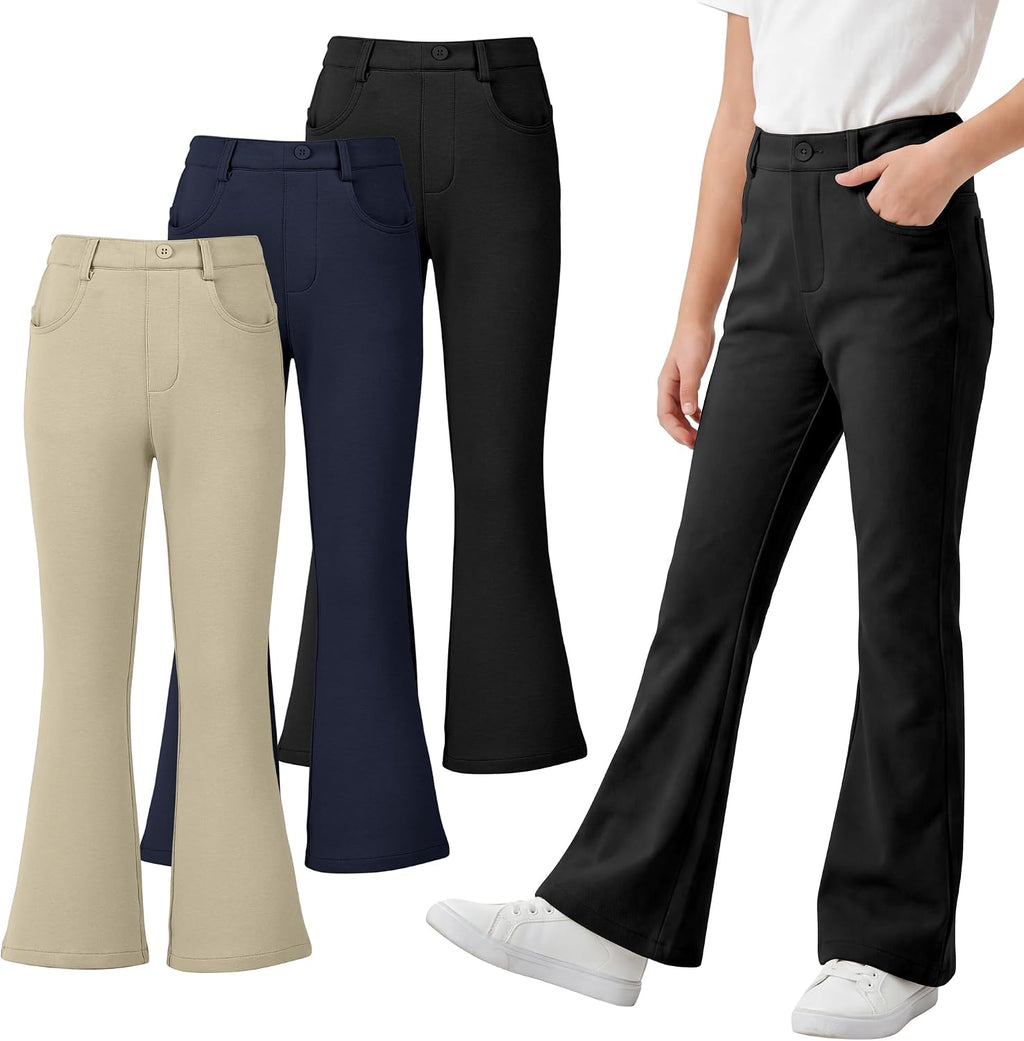 Resinta 3 Pack Girls Uniform Pants Bell Bottoms School Pants