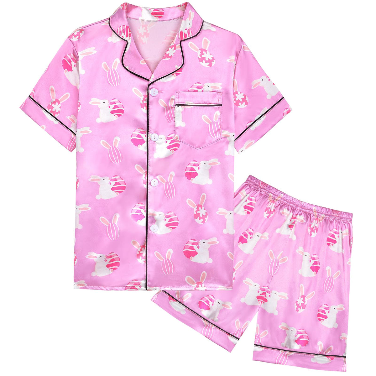 Girls Pajamas Satin Short Sleeve Button Down Silky Pjs Girls' Sleepwear Set for Toddler Kids 3T-10Y