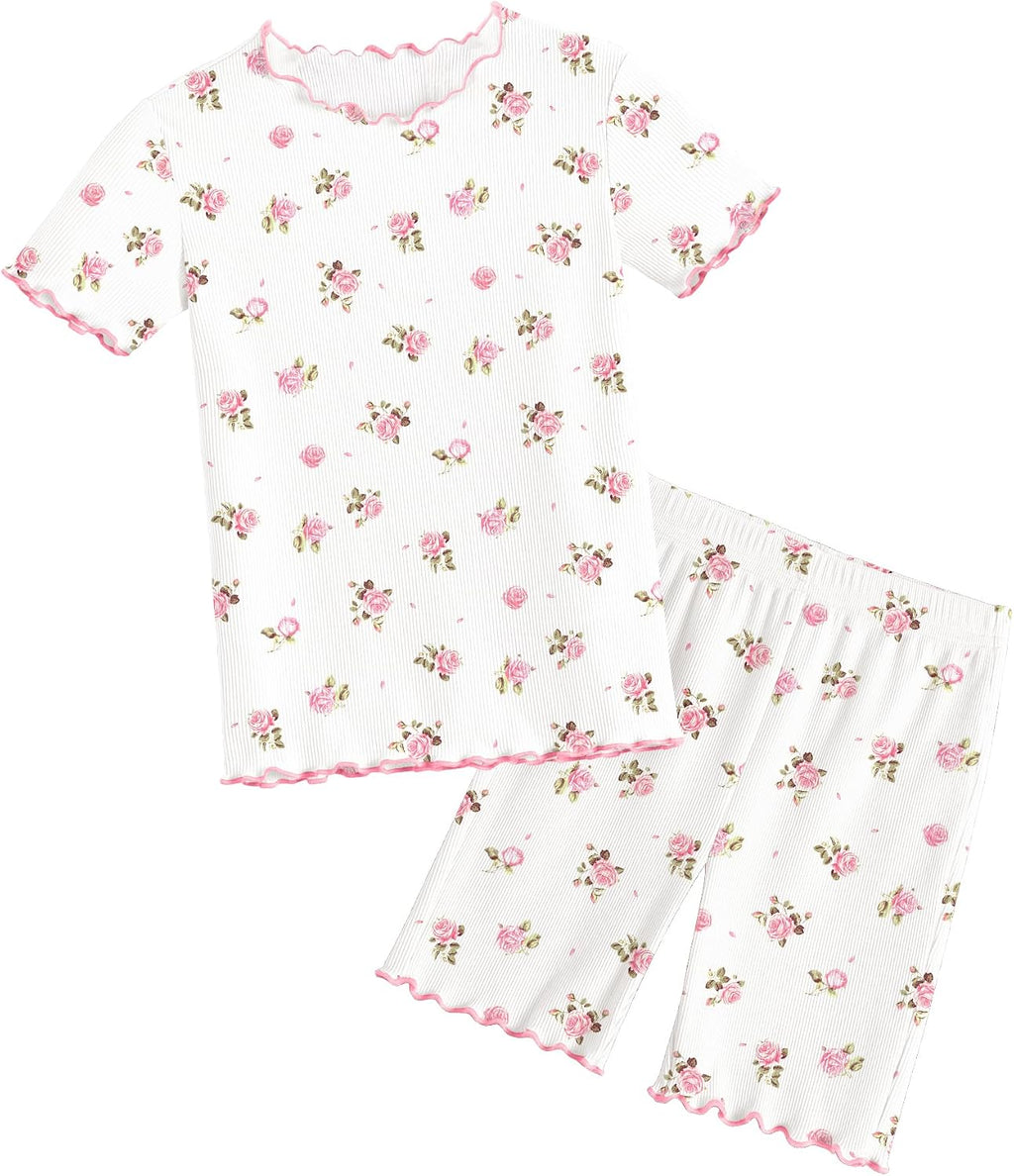 Arshiner Girls Pajamas Lettuce Loungewear Snug Fit Pjs Set Kids Sleepwear