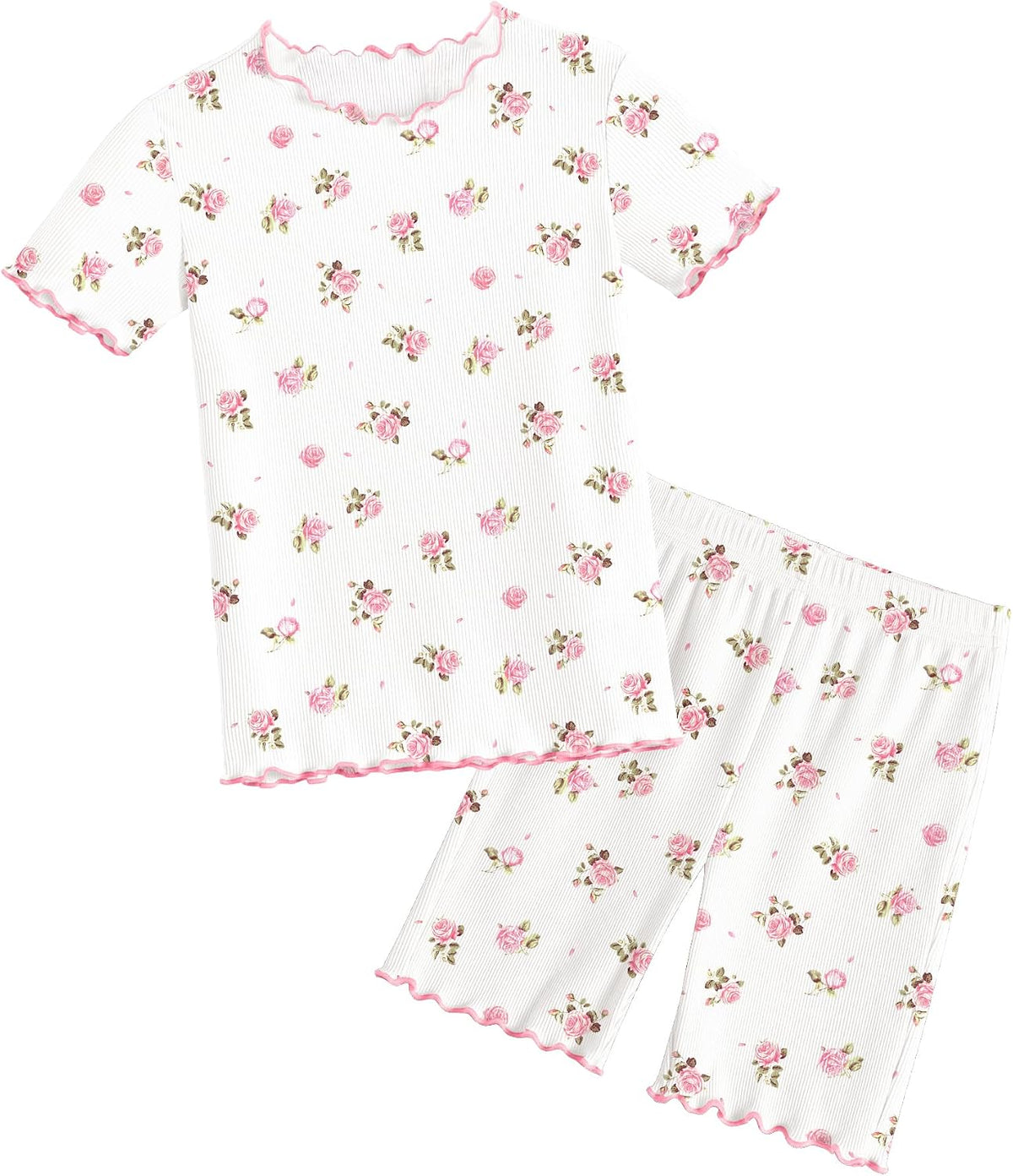 Arshiner Girls Pajamas Lettuce Loungewear Snug Fit Pjs Set Kids Sleepwear