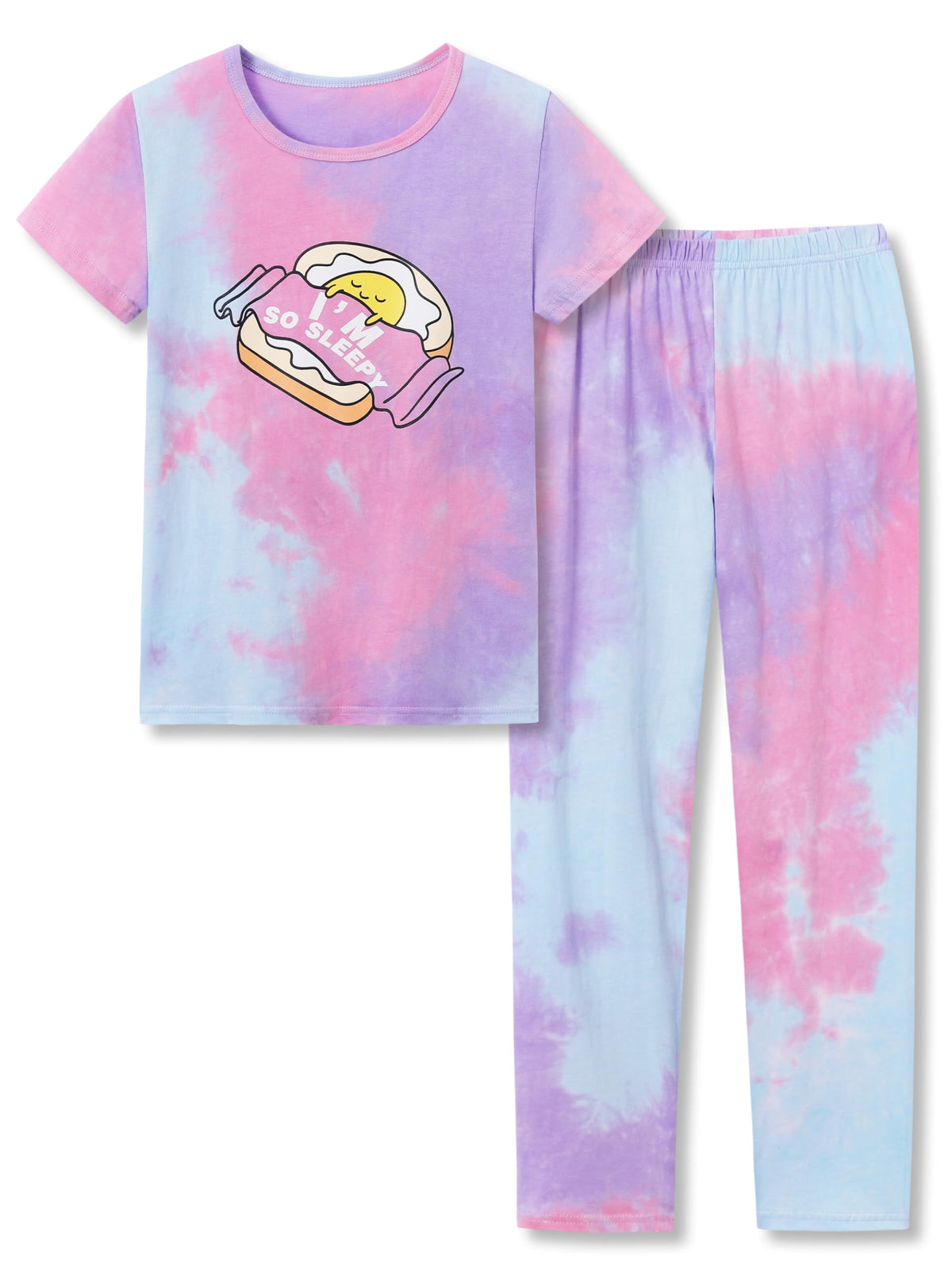Beezizac Girls' 100% Cotton Pajama Set, Tie-Dye with Various Prints, 4T–18