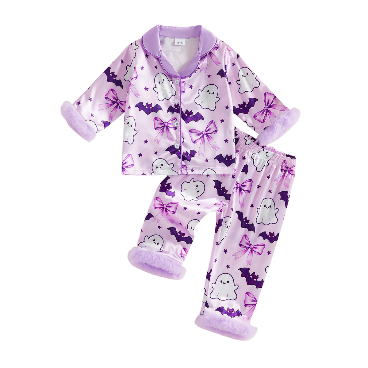 Kuriozud Kids Toddler Girl Pajamas Fuzzy Trim Button Down Shirt Pants 1-7Y