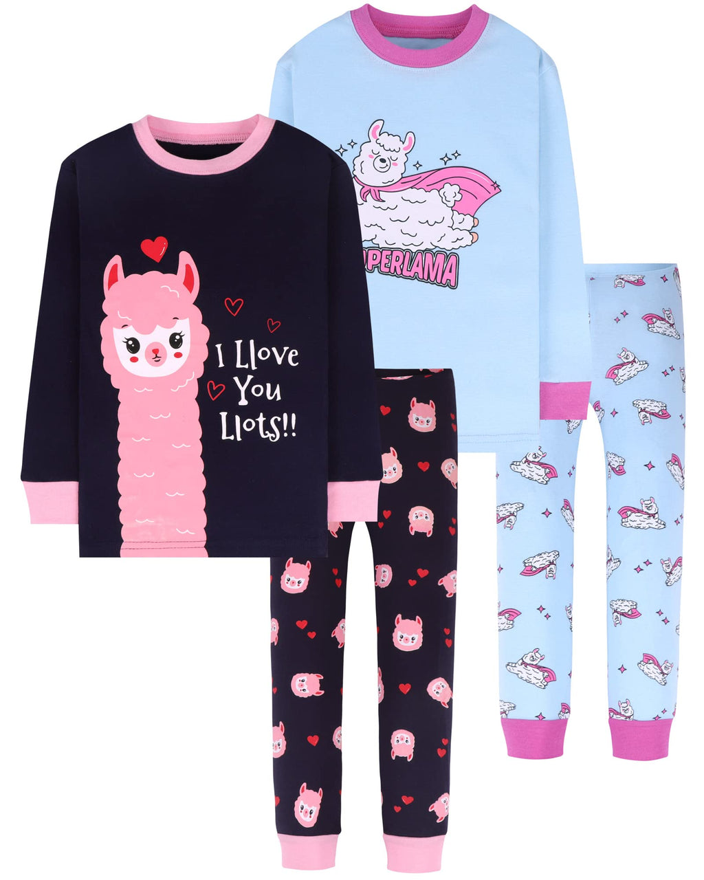DAUGHTER QUEEN Girls 4 Pieces Cotton Pajamas Size 18 Months-12 Years