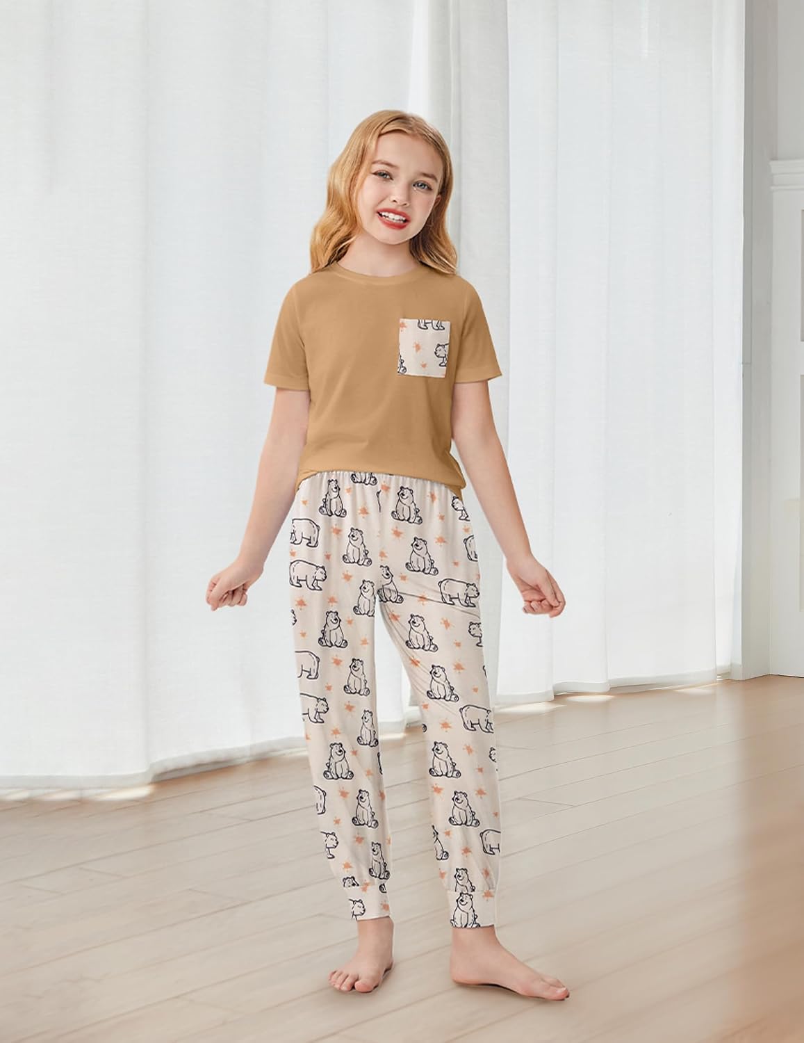 Arshiner Girls Clothes 3 Piece Outfits Short Sleeve Shirt Dolphin Shorts and Pant Sets Fashion Clothing with Pockets