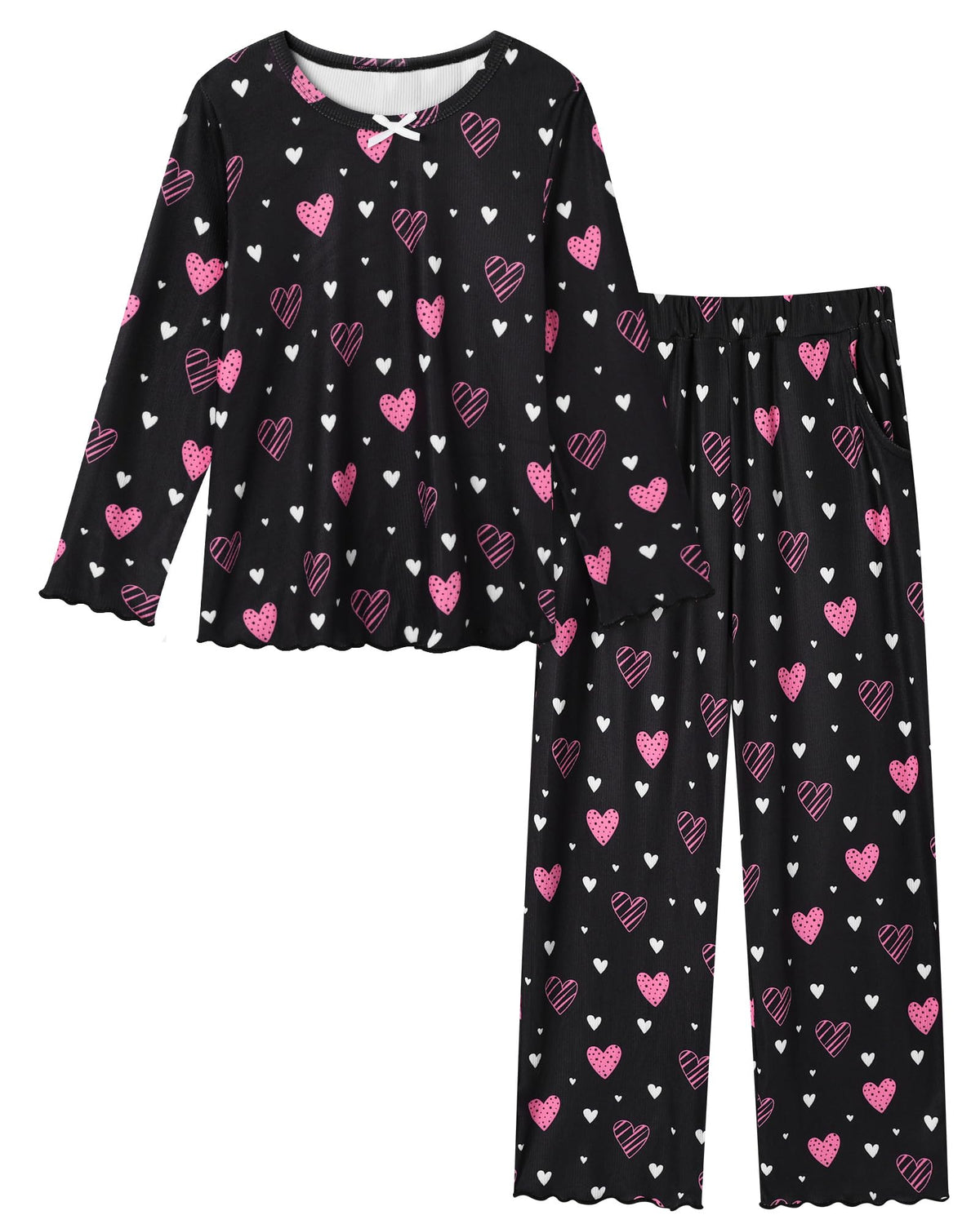 CARETOO Girls Pajama Set 2pc Soft Stretch Ribbed Kids Loungewear Pjs 5-14Y