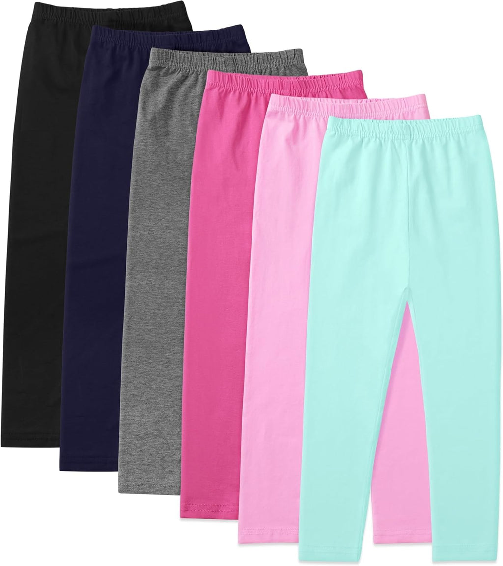 6 Pack Girls Leggings Soft Cotton Stretchy Pull-On Pants, 4-14Y