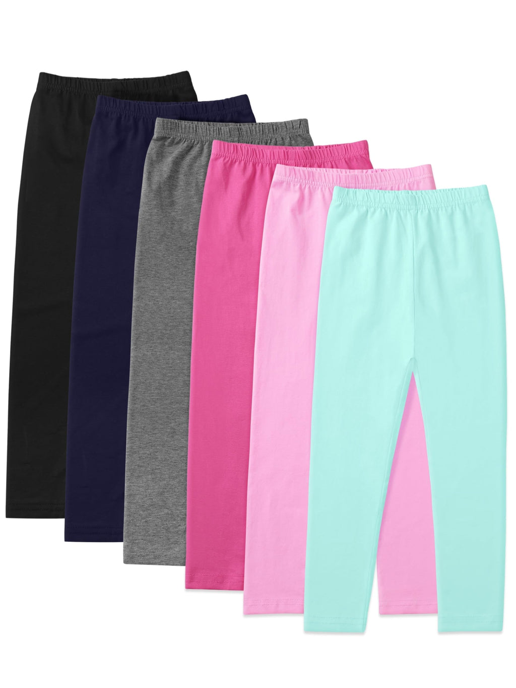 6 Pack Girls Leggings Soft Cotton Stretchy Pull-On Pants, 4-14Y
