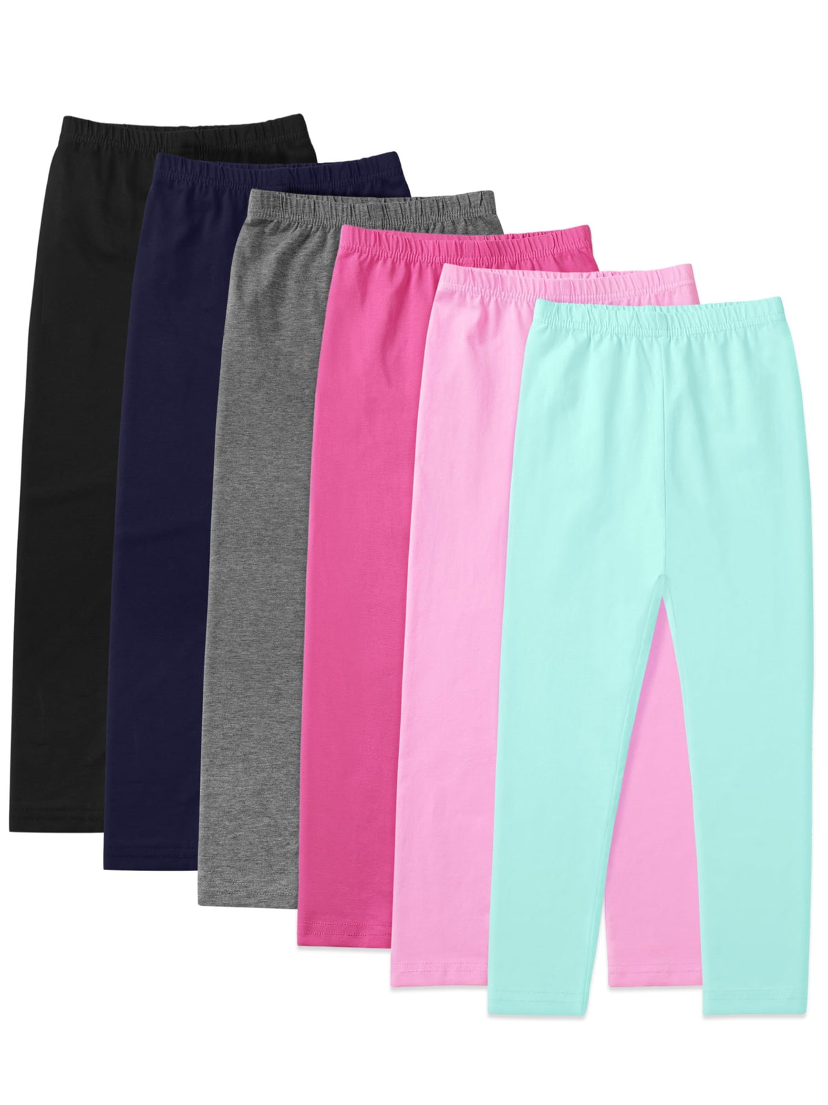 6 Pack Girls Leggings Soft Cotton Stretchy Pull-On Pants, 4-14Y