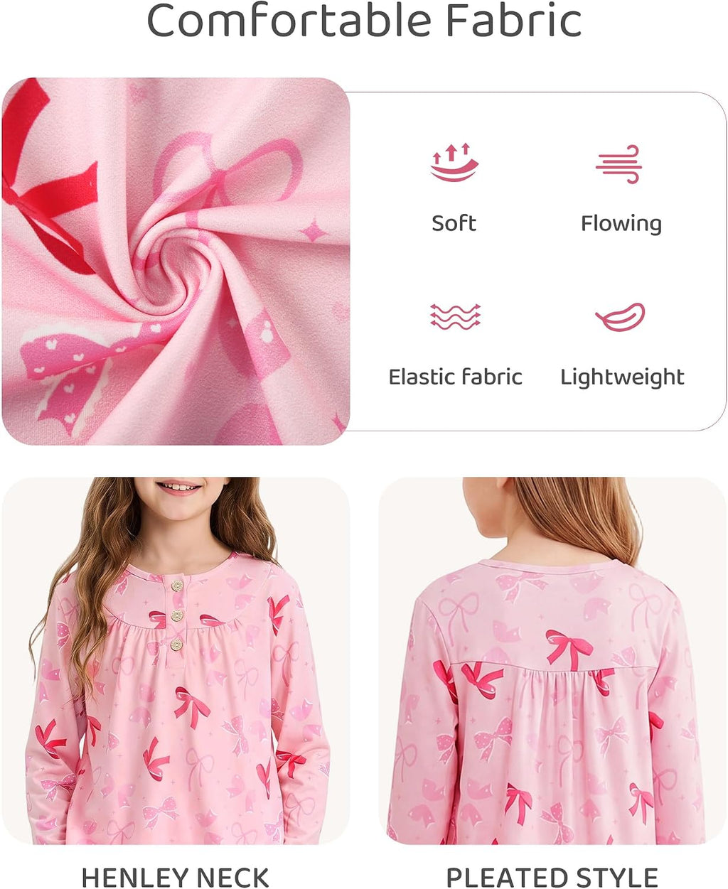 CARETOO Girls Pajamas Button Long Sleeve 2 Piece Pajama Set with Pants Printed Kids Sleepwear PJs for Girls 5-14 Years