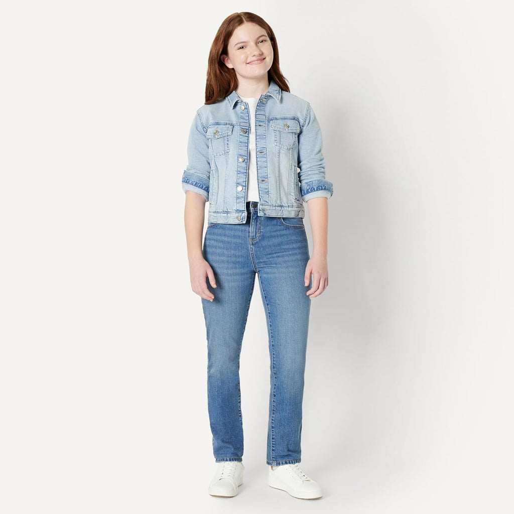 Amazon Essentials Girls' Medium Stretch Mid-Rise Straight-Fit Jean