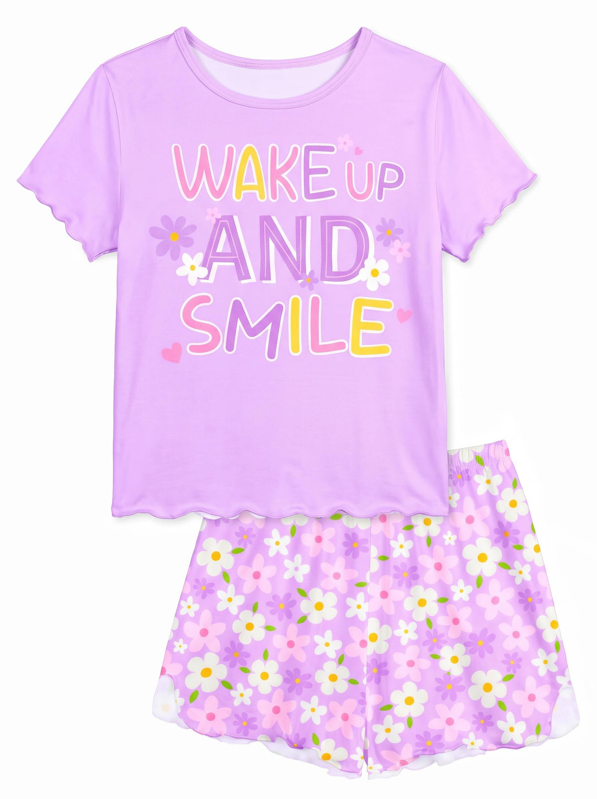 MHJY Girls Pajama Set 2 Piece Ruffled Short Sleeve Summer Sleepwear
