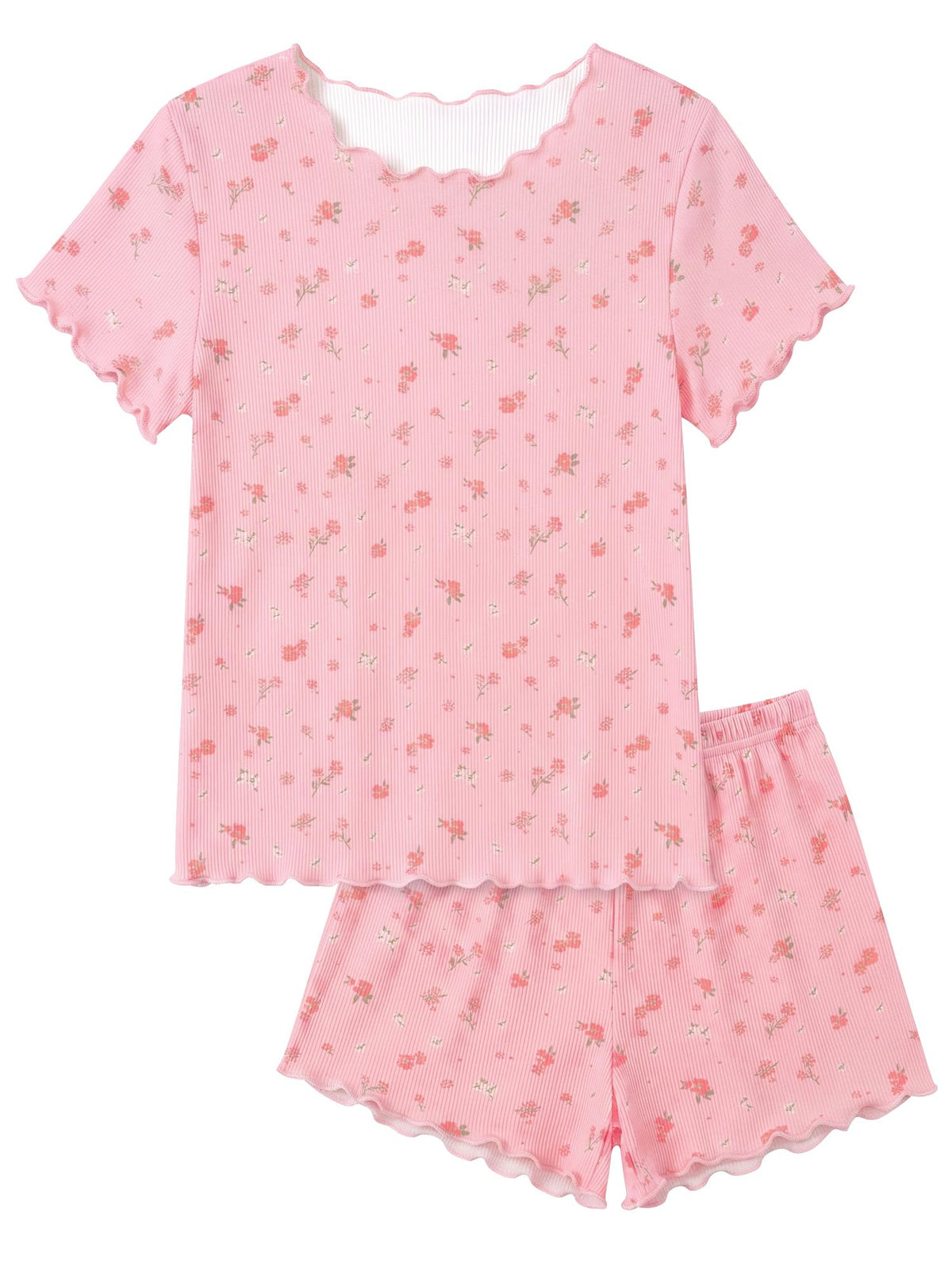 Beinou Girls Pajamas Sets Ribbed Ruffle Sleepwear Toddler Summer Pjs 2-9Y