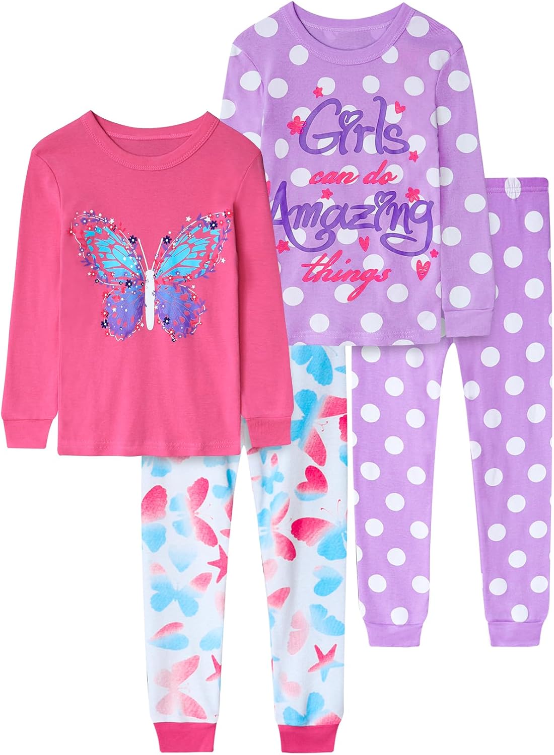 Girls 4-Piece Pajamas Cotton Christmas Pjs Set Kids Sleepwear