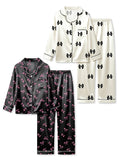 Satin Pajamas for Girls, 4-Piece Long Sleeve Silky Button Down PJ Set