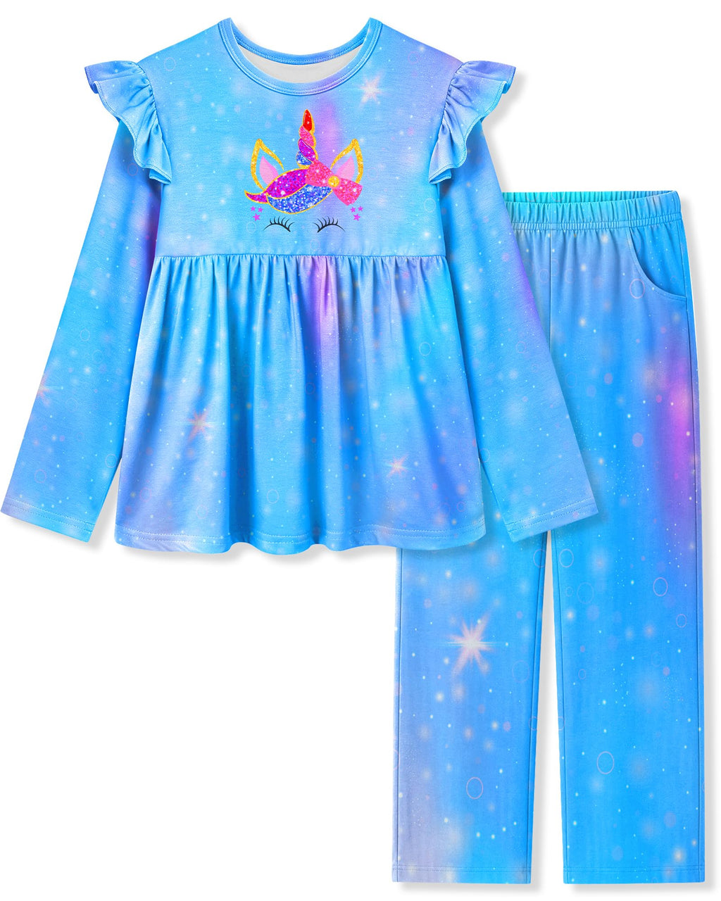 Girls Pajamas Long Sleeve, Unicorn Pajamas Set Toddler Pjs PJ Sleepwear Casual Wear for Kids 3-10 Years