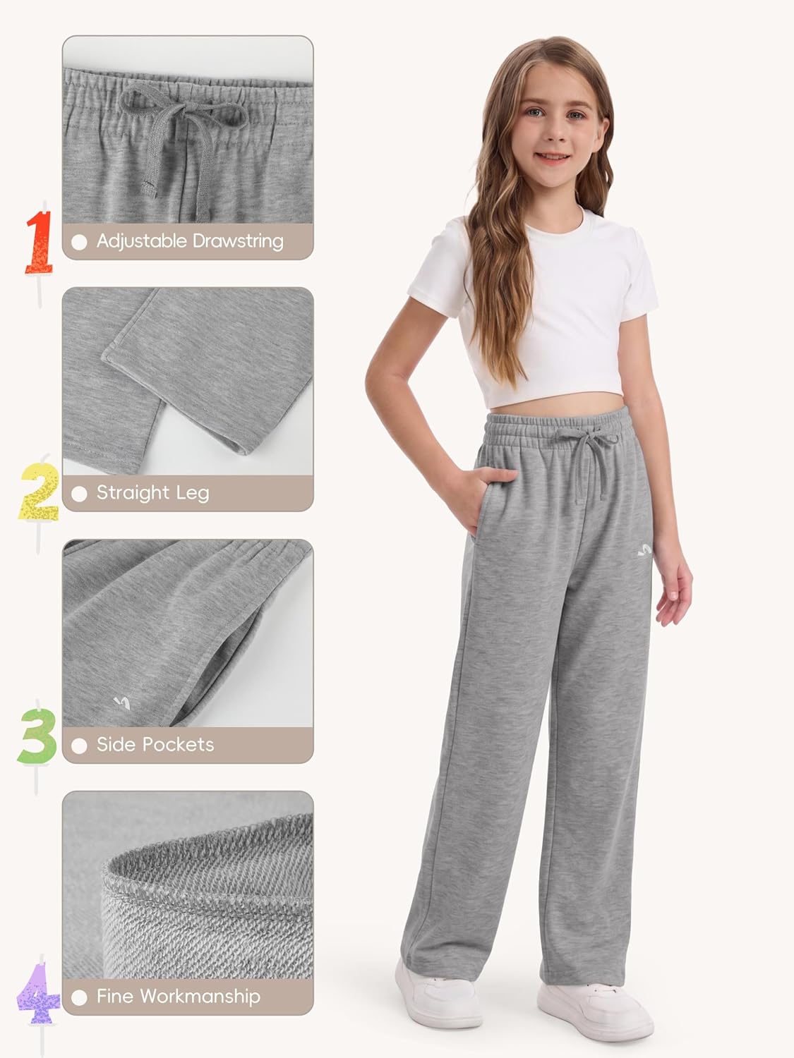 4 Pack Girls Sweatpants Straight Leg Girls Joggers Athletic Pants for Kids