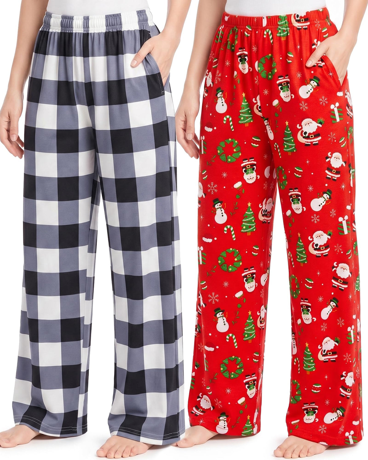 HONGTEYA Girls Christmas Pants with Pockets Soft Long Plaid Bottom