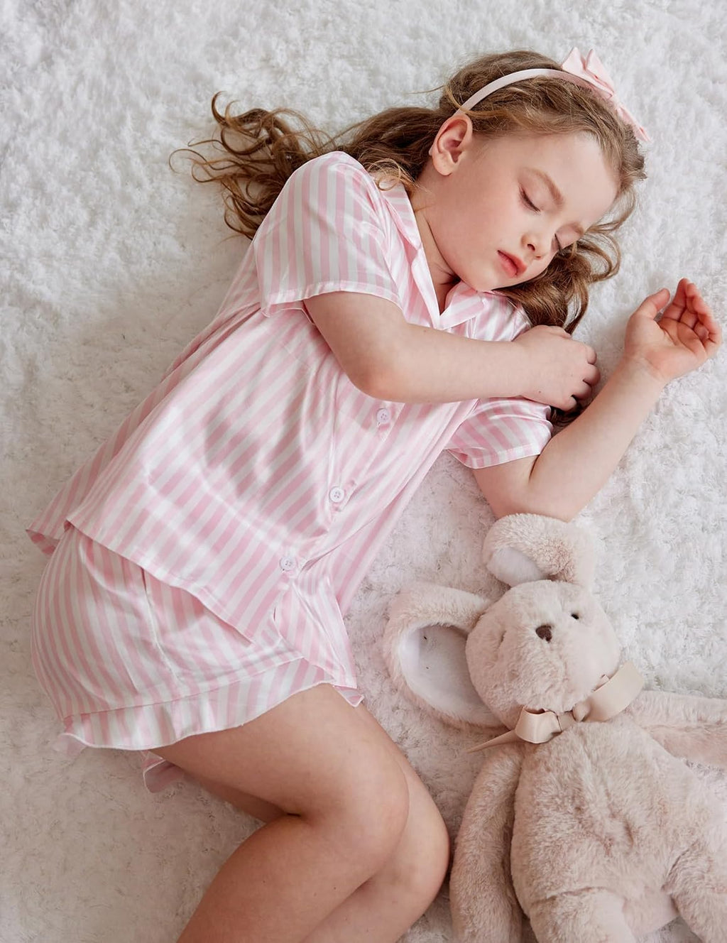 Arshiner Girls Pajamas Satin Pajama Set Silky Button Pjs Ruffle Sleepwear
