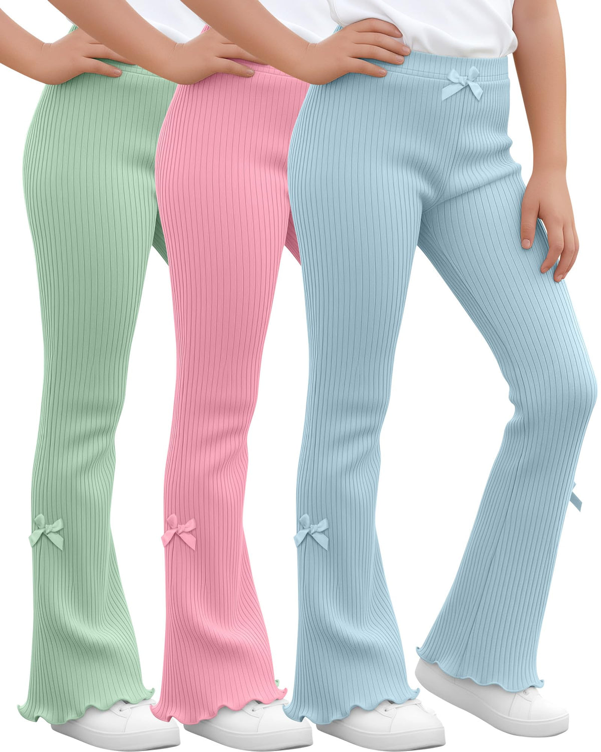 3 Pack Girls Flare Leggings Kids Bell Bottoms