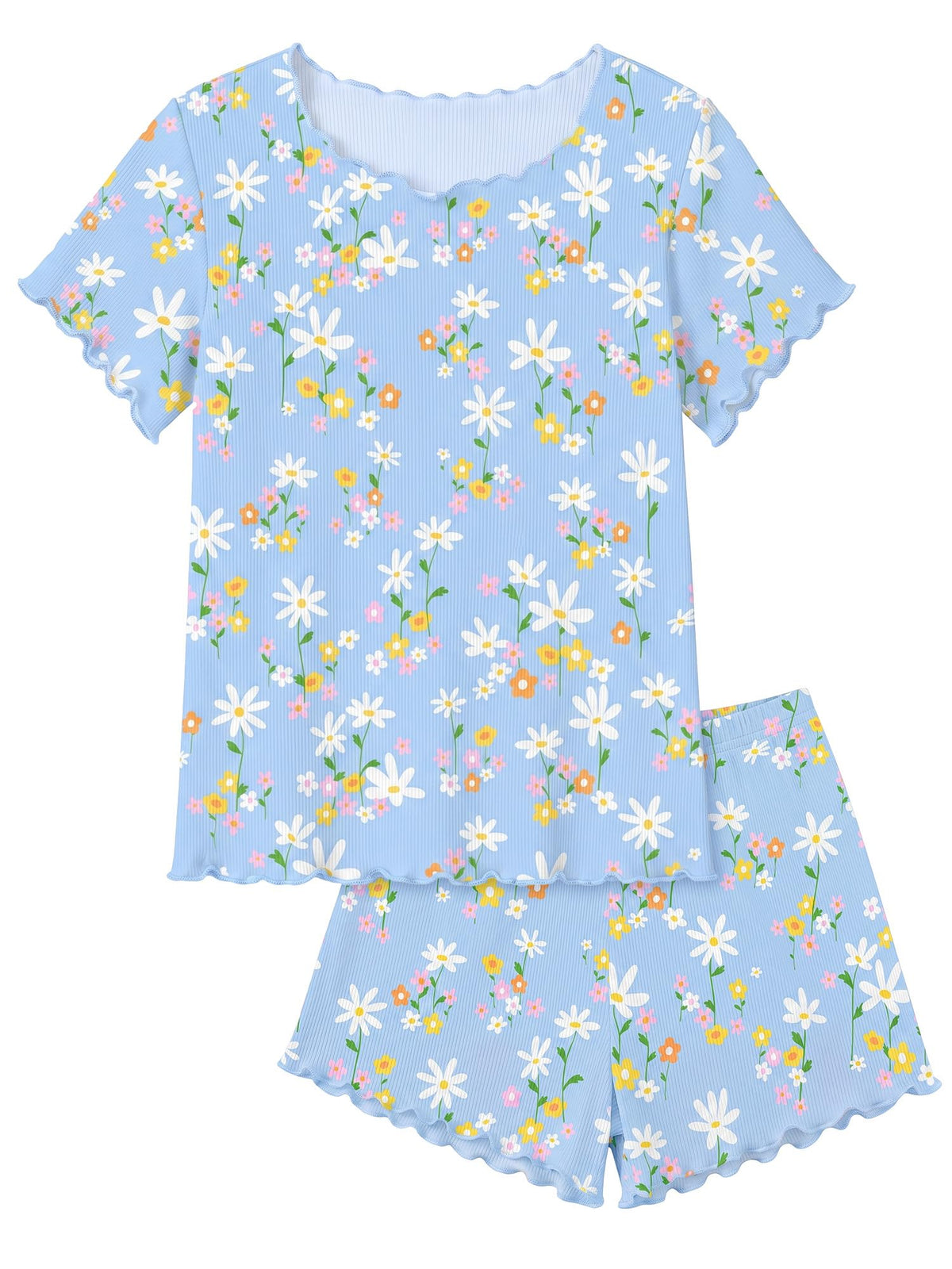 Beinou Girls Pajamas Sets Ribbed Ruffle Sleepwear Toddler Summer Pjs 2-9Y