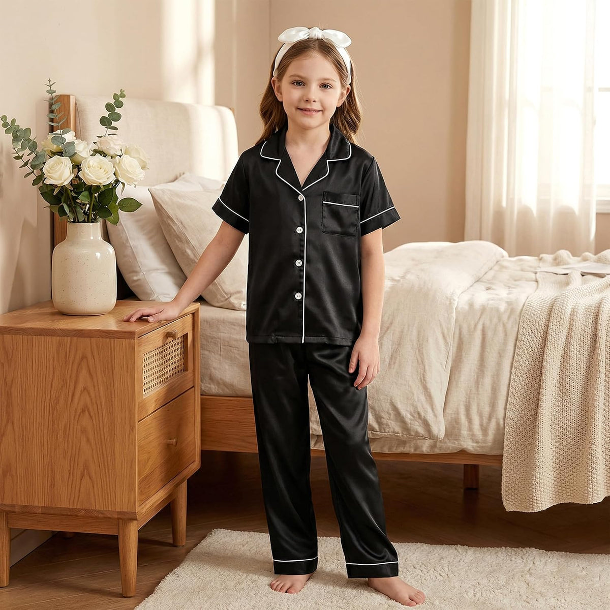 HONGTEYA 3 Piece Girls Clothes Set, Silk Satin Teens Outfit Size 8-15 Years