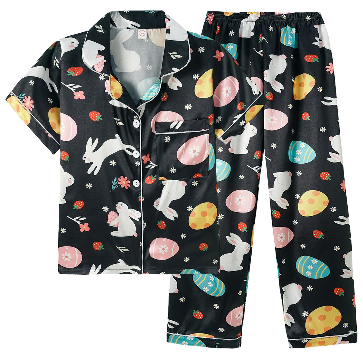 Vopmocld Button Down Satin Pajamas Kids Short Sleeve Long Pant Silky Pyjama