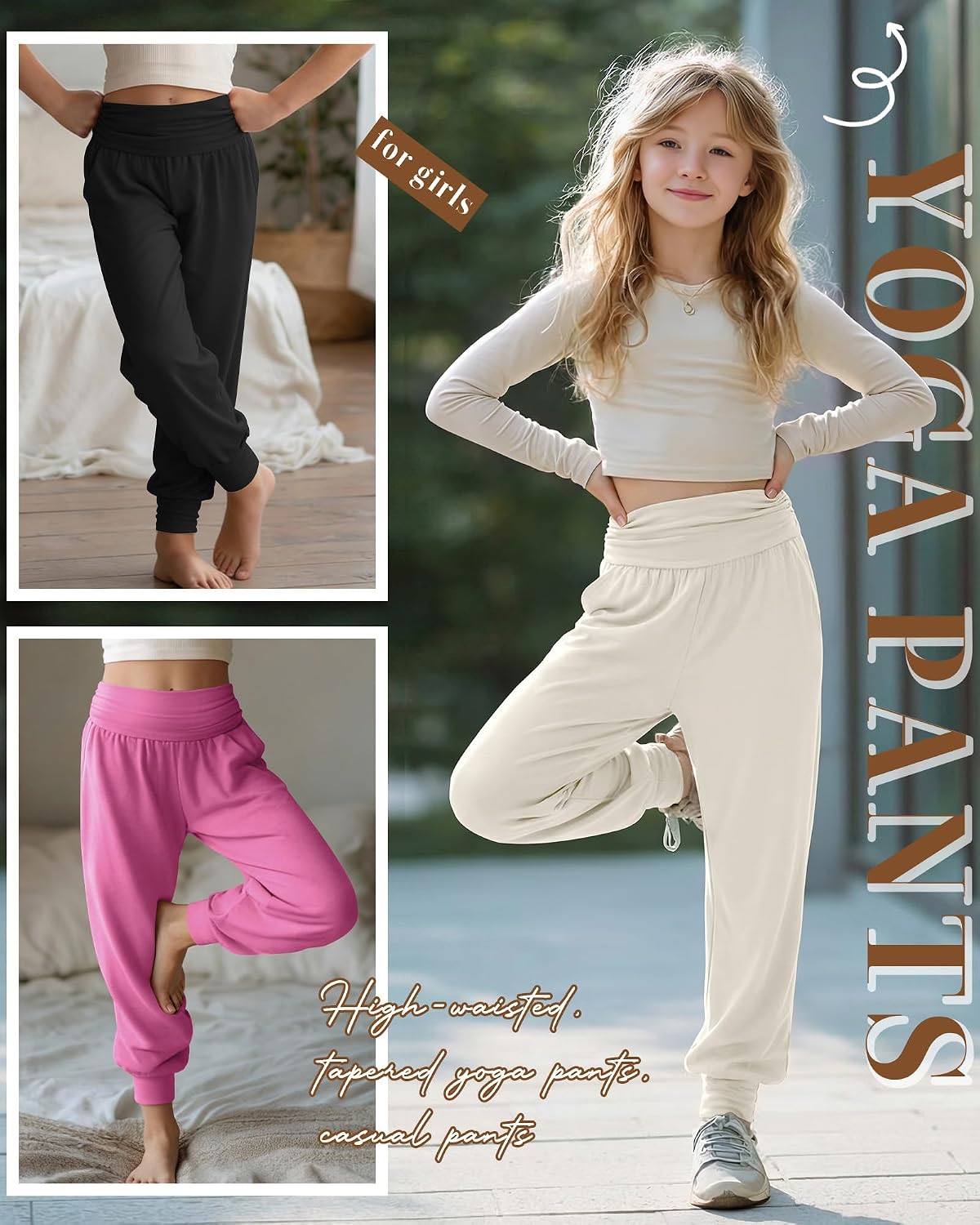 Oakgarden 3 Pack Girls' Lightweight Athletic Joggers Pants