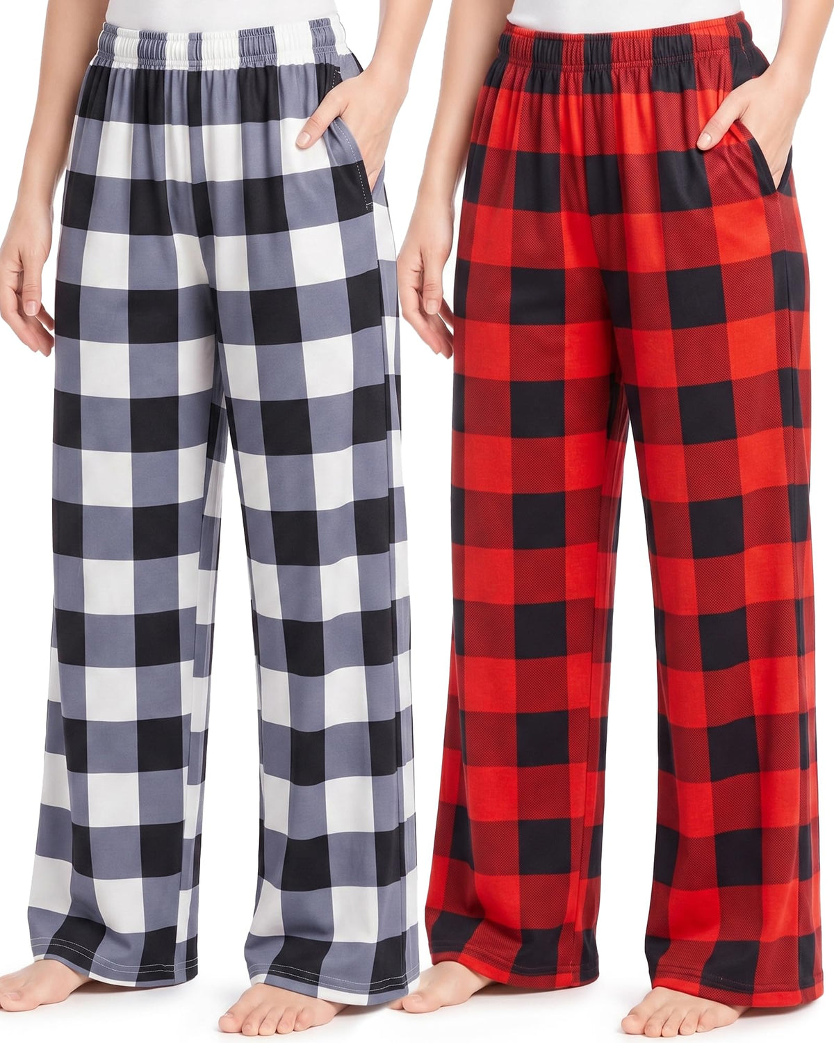 HONGTEYA Girls Christmas Pants with Pockets Soft Long Plaid Bottom