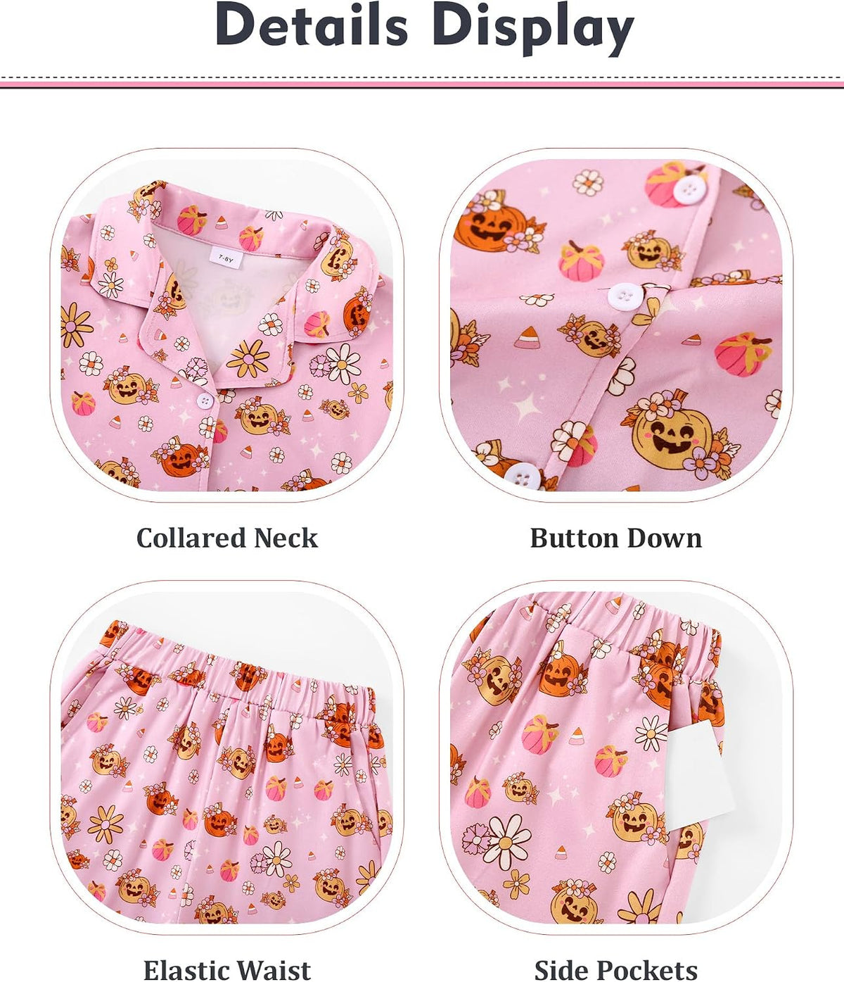 CARETOO Girls Pajamas Set Soft Button-Down Long Sleeve Pjs Set Size 5-14