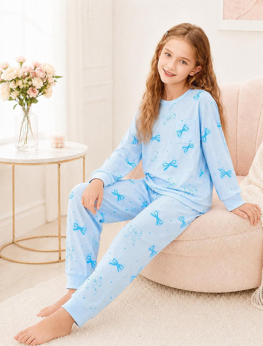Mikrdoo Girls Pajamas Soft Stretch 2Pc Long Sleeve Top & Pants Size 8-16