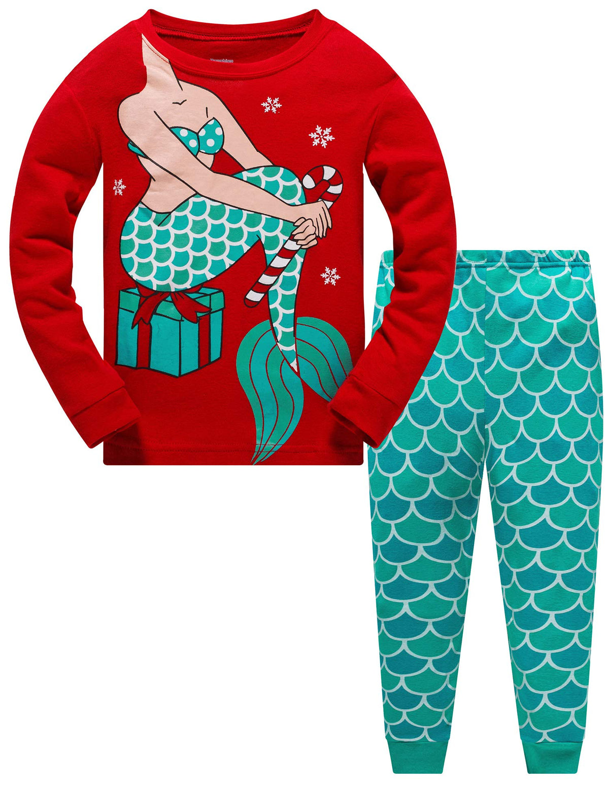 Popshion Little Girls Mermaid Pajamas 2 Piece Set 100% Cotton Sleepwear Toddler Clothes for Kids Baby Ladybug Style PJs