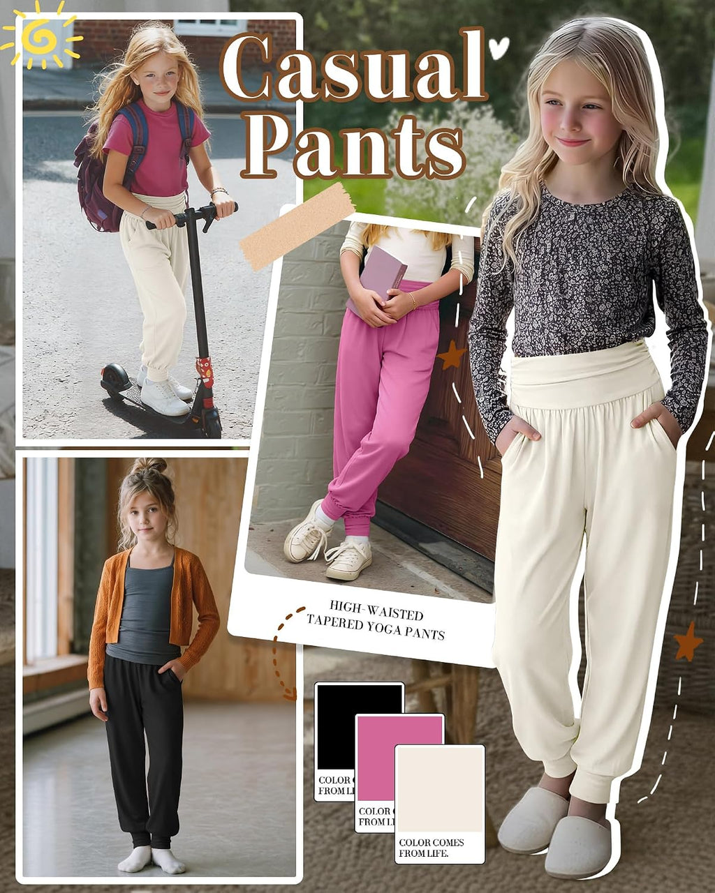 Oakgarden 3 Pack Girls' Lightweight Athletic Joggers Pants