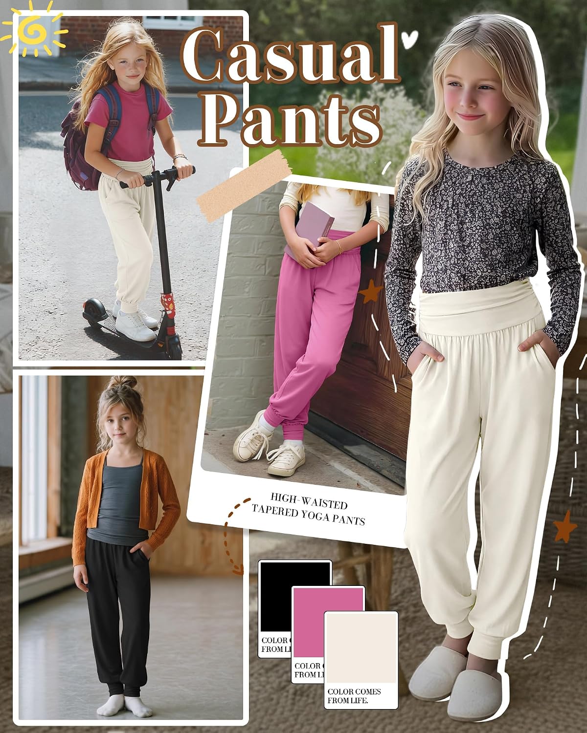 Oakgarden 3 Pack Girls' Lightweight Athletic Joggers Pants